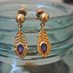 Disney Aladdin Gold Fealther with Purple Jewel Earrings